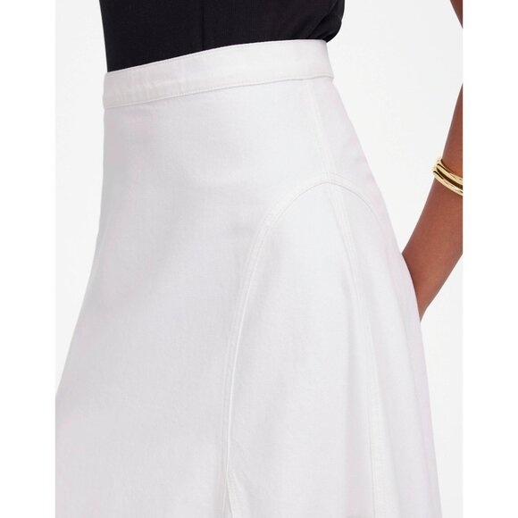 Madewell Fluted Midi Skirt Women’s 25 Tile White Cotton Denim Raw Hem Flared NWT - Picture 11 of 16